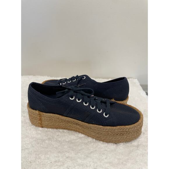 Superga 2790 Rope Sole Flatform Trainers Lace Up Sneakers Navy Blue Women's 12 - Picture 4 of 7